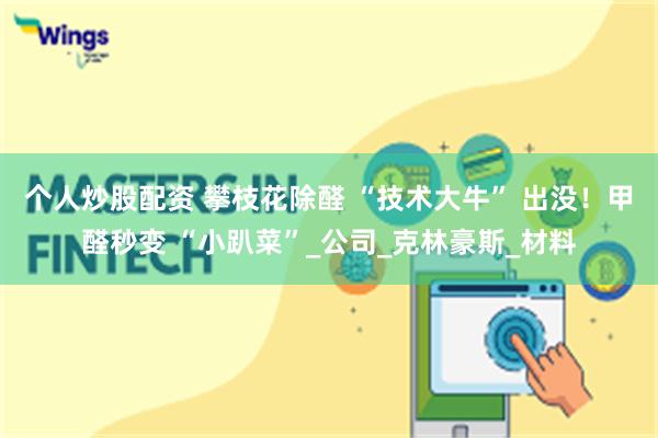 个人炒股配资 攀枝花除醛 “技术大牛” 出没！甲醛秒变 “小趴菜”_公司_克林豪斯_材料
